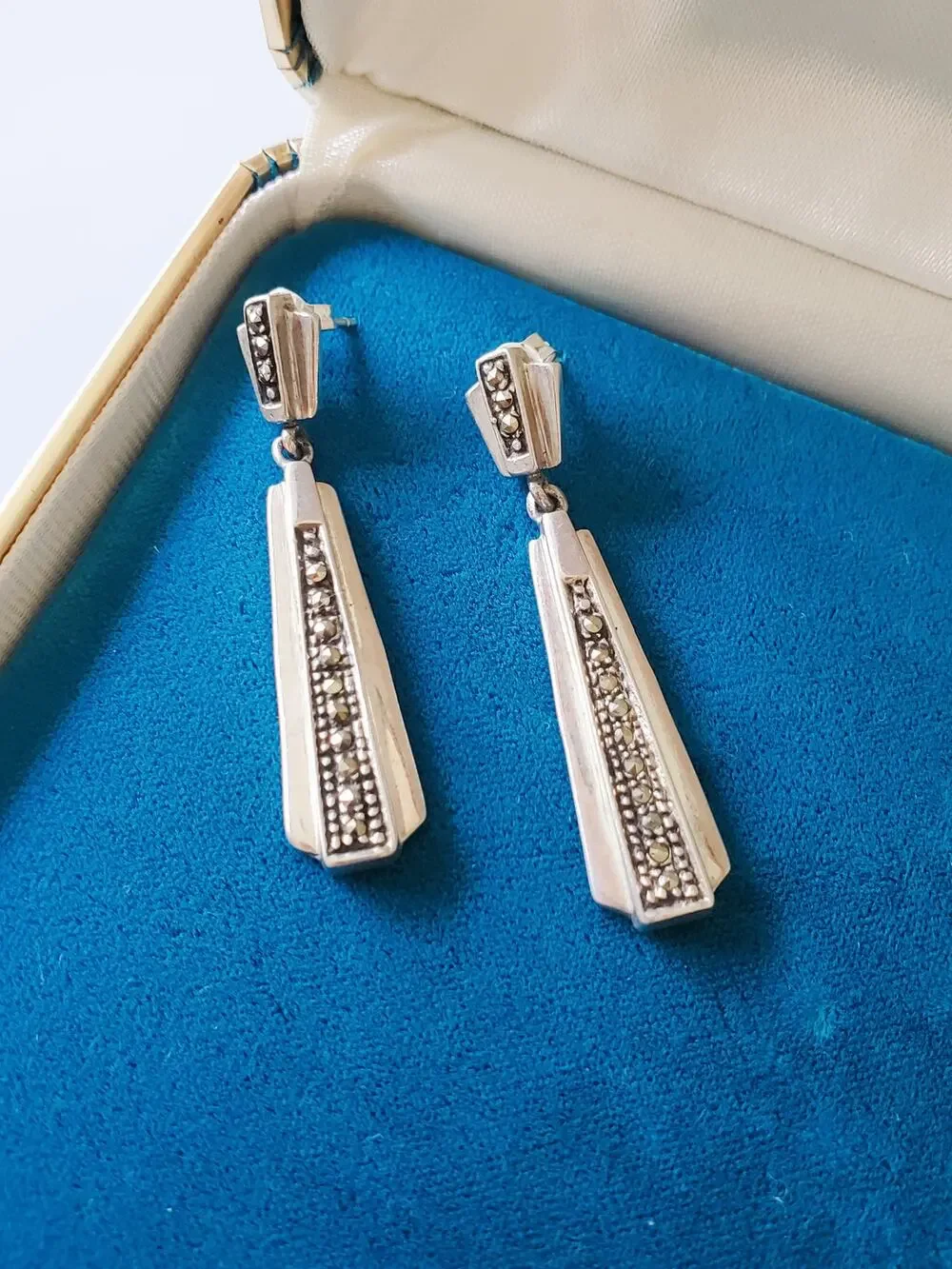 Vintage Sterling Silver Long Drop Earrings